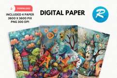 Whimsical Houses Digital Paper, Whimsical Background Product Image 1