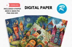 Whimsical Houses Digital Paper, Whimsical Background Product Image 1