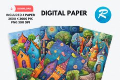 Whimsical Houses Digital Paper, Whimsical Background Product Image 1