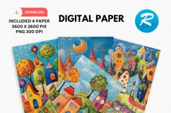 Whimsical Houses Digital Paper, Whimsical Background Product Image 1