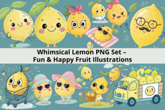 Kawaii Lemon Clipart Cute Watercolor Fruit Set Product Image 1