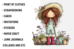 Whimsical Little Girls Gardening Clipart Product Image 2