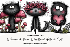 Whimsical Love Woodland Black Cat Clipart Product Image 1