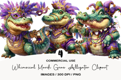 Whimsical Mardi Gras Alligator Clipart Product Image 1