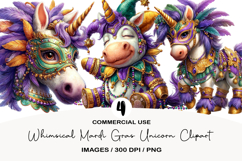 Whimsical Mardi Gras Unicorn Clipart Product Image 1