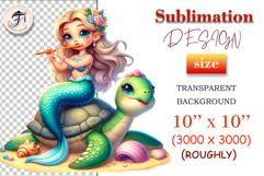 Whimsical mermaid illustration with colorful underwater details, perfect for scrapbooking, greeting cards, or nursery decor with ocean themes.