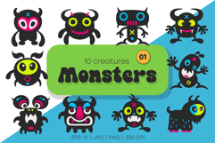 Whimsical Monsters Pack 01. Tshirt, PNG. Product Image 1