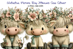 Whimsical Mother Day Highland Cow Clipart Product Image 1