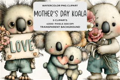 Whimsical Mother's Day Koala Clipart Product Image 1
