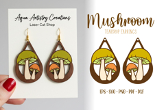 Whimsical Mushroom Earring, Teardrop Laser Cut SVG Earrings Product Image 1