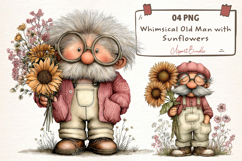 Whimsical Old Man with Sunflowers Clipart Product Image 1