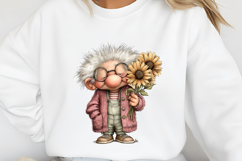 Whimsical Old Man with Sunflowers Clipart Product Image 2