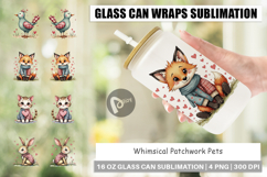Whimsical Patchwork Pets Glass Can Product Image 1