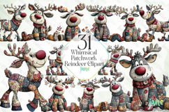 Whimsical Patchwork Reindeer Clipart Product Image 1