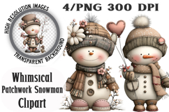 Whimsical Patchwork Snowman Clipart Product Image 1