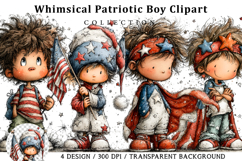 Whimsical Patriotic Boy Clipart Product Image 1