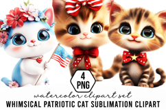 Whimsical Patriotic Cat Sublimation Clipart Product Image 1