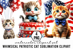 Whimsical Patriotic Cat Sublimation Clipart Product Image 1