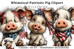 Whimsical Patriotic Pig Clipart Product Image 1