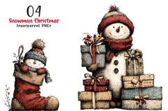 Whimsical Peeking Snowman Christmas PNG Product Image 1