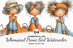 Whimsical Picnic Girl Watercolor Clipart Product Image 1