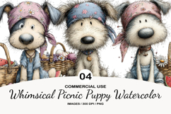 Whimsical Picnic Puppy Watercolor Clipart Product Image 1