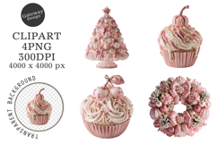 Whimsical Pink Christmas Clipart Product Image 1