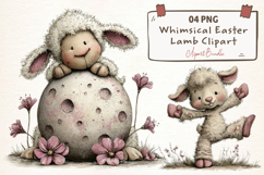 Whimsical Pink Easter Lamb Clipart Product Image 1