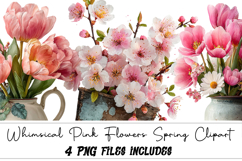 Whimsical Pink Flowers Spring Clipart Product Image 1
