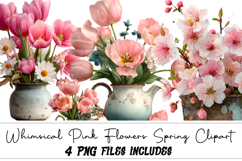 Whimsical Pink Flowers Spring Clipart Product Image 1