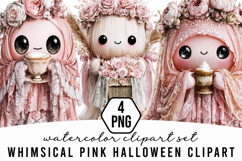 Whimsical Pink Halloween Clipart Product Image 1