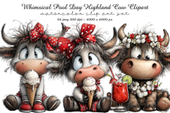 Whimsical Pool Day Highland Cow Clipart Product Image 1