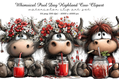 Whimsical Pool Day Highland Cow Clipart Product Image 1