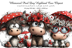 Whimsical Pool Day Highland Cow Clipart Product Image 1
