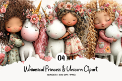 Whimsical Princess &amp; Unicorn Clipart Product Image 1