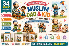 Whimsical Quirky Muslim Dad &amp; Kid Clipart Bundle Product Image 1