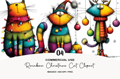 whimsical rainbow Christmas cat clipart Product Image 1