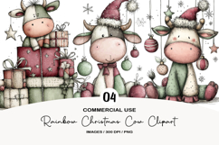 whimsical rainbow Christmas cow clipart Product Image 1