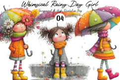 Whimsical Rainy Day Girl with Umbrella Clipart Product Image 1