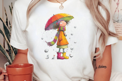 Whimsical Rainy Day Girl with Umbrella Clipart Product Image 2