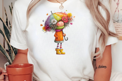 Whimsical Rainy Day Girl with Umbrella Clipart Product Image 2