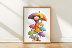 Whimsical Rainy Day Girl with Umbrella Clipart Product Image 3