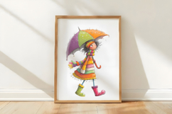 Whimsical Rainy Day Girl with Umbrella Clipart Product Image 3