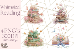 Whimsical Spring Books Clipart, Flowers and Butterflies PNG Product Image 1