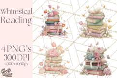 Whimsical Spring Books Clipart, Flowers and Butterflies PNG Product Image 1