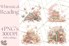 Whimsical Spring Books Clipart, Flowers and Butterflies PNG Product Image 1
