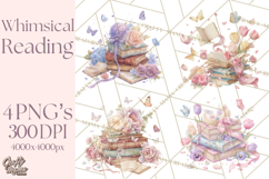 Whimsical Spring Books Clipart, Flowers and Butterflies PNG Product Image 1