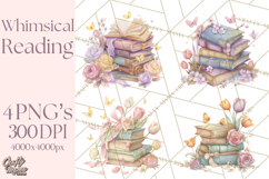 Whimsical Spring Books Clipart, Flowers and Butterflies PNG Product Image 1