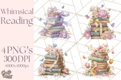 Whimsical Spring Books Clipart, Flowers and Butterflies PNG Product Image 1