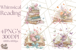 Whimsical Spring Books Clipart, Flowers and Butterflies PNG Product Image 1